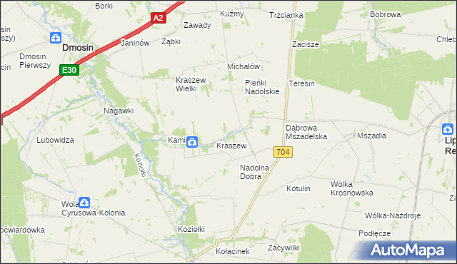 mapa Nadolna gmina Dmosin, Nadolna gmina Dmosin na mapie Targeo