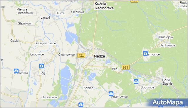 mapa Nędza powiat raciborski, Nędza powiat raciborski na mapie Targeo