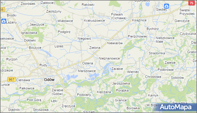 mapa Nieznanowice gmina Gdów, Nieznanowice gmina Gdów na mapie Targeo