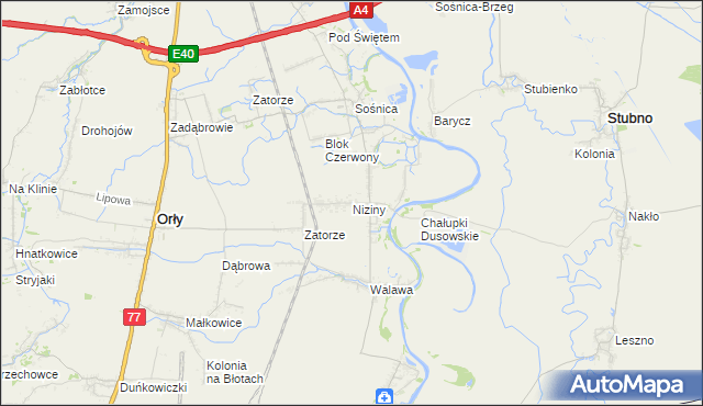 mapa Niziny gmina Orły, Niziny gmina Orły na mapie Targeo