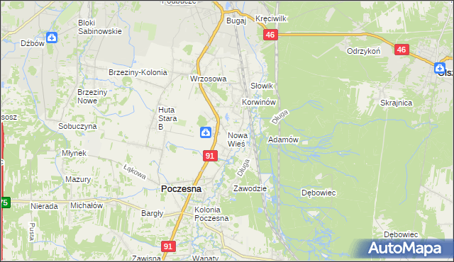 mapa Nowa Wieś gmina Poczesna, Nowa Wieś gmina Poczesna na mapie Targeo