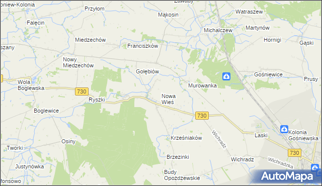 mapa Nowa Wieś gmina Warka, Nowa Wieś gmina Warka na mapie Targeo