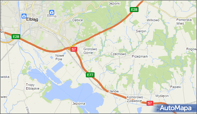 mapa Nowina gmina Elbląg, Nowina gmina Elbląg na mapie Targeo