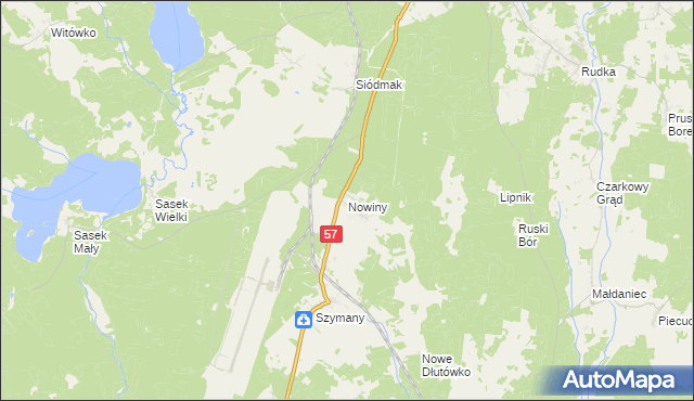 mapa Nowiny gmina Szczytno, Nowiny gmina Szczytno na mapie Targeo