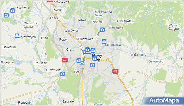 mapa Nowego Targu, Nowy Targ na mapie Targeo