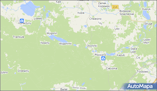 mapa Okoniny gmina Kaliska, Okoniny gmina Kaliska na mapie Targeo