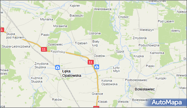 mapa Opatów gmina Łęka Opatowska, Opatów gmina Łęka Opatowska na mapie Targeo