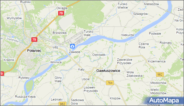 mapa Ostrówek gmina Gawłuszowice, Ostrówek gmina Gawłuszowice na mapie Targeo