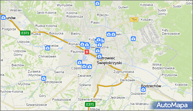 mapa Ostrowiec Świętokrzyski, Ostrowiec Świętokrzyski na mapie Targeo