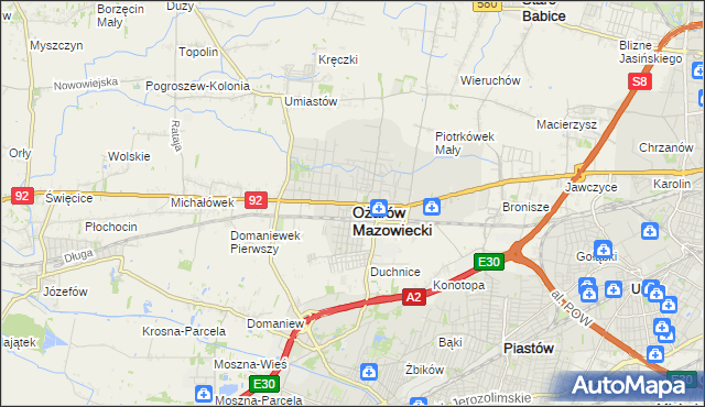 mapa Ożarów Mazowiecki, Ożarów Mazowiecki na mapie Targeo