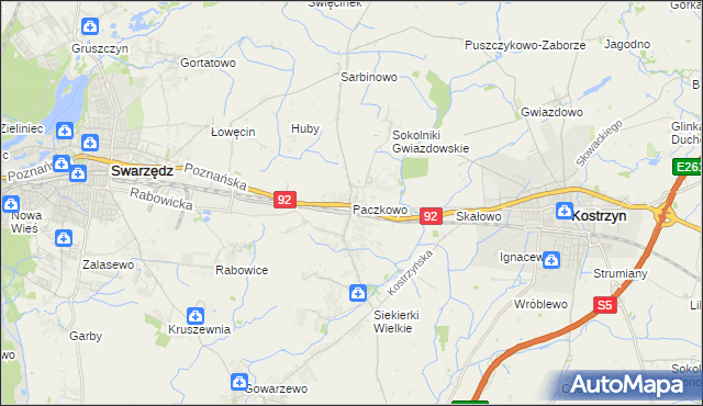 mapa Paczkowo gmina Swarzędz, Paczkowo gmina Swarzędz na mapie Targeo