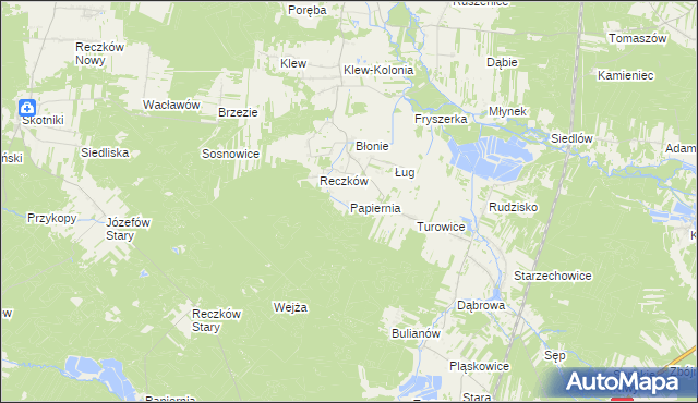 mapa Papiernia gmina Fałków, Papiernia gmina Fałków na mapie Targeo