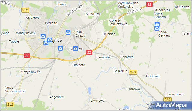 mapa Pawłówko gmina Chojnice, Pawłówko gmina Chojnice na mapie Targeo