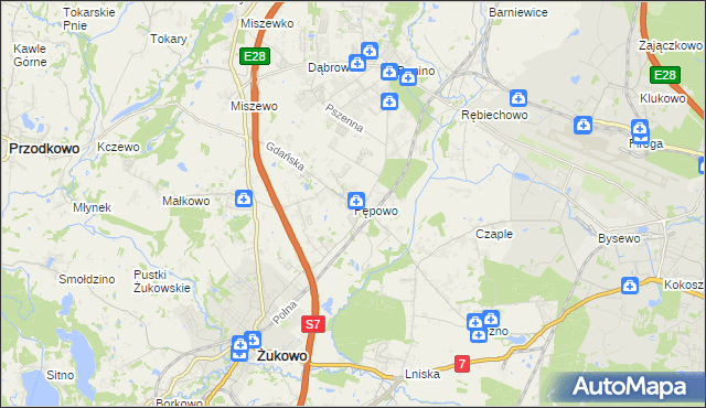mapa Pępowo gmina Żukowo, Pępowo gmina Żukowo na mapie Targeo
