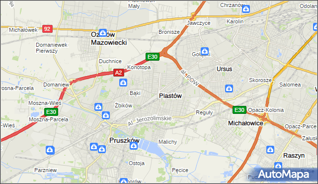 mapa Piastów powiat pruszkowski, Piastów powiat pruszkowski na mapie Targeo