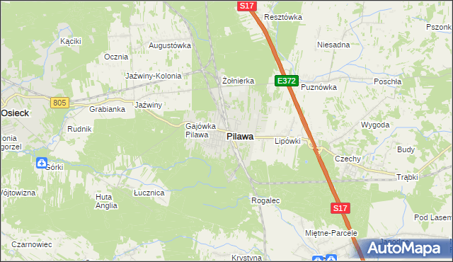 mapa Pilawa powiat garwoliński, Pilawa powiat garwoliński na mapie Targeo