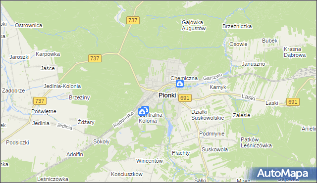 mapa Pionki, Pionki na mapie Targeo