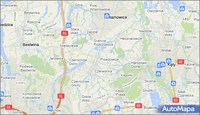 mapa Pisarzowice gmina Wilamowice, Pisarzowice gmina Wilamowice na mapie Targeo