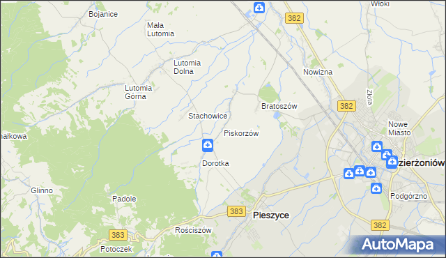 mapa Piskorzów gmina Pieszyce, Piskorzów gmina Pieszyce na mapie Targeo