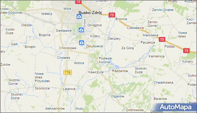 mapa Podlesie Kolonia gmina Busko-Zdrój, Podlesie Kolonia gmina Busko-Zdrój na mapie Targeo
