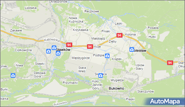 mapa Podlipie gmina Bolesław, Podlipie gmina Bolesław na mapie Targeo