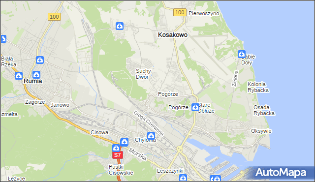 mapa Pogórze gmina Kosakowo, Pogórze gmina Kosakowo na mapie Targeo