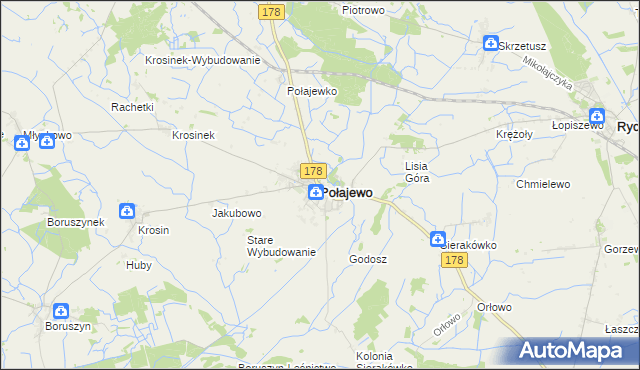 mapa Połajewo powiat czarnkowsko-trzcianecki, Połajewo powiat czarnkowsko-trzcianecki na mapie Targeo