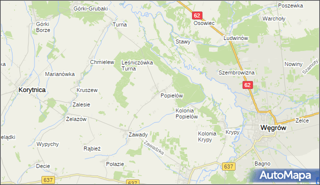 mapa Popielów gmina Liw, Popielów gmina Liw na mapie Targeo