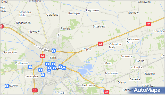 mapa Popów gmina Łowicz, Popów gmina Łowicz na mapie Targeo
