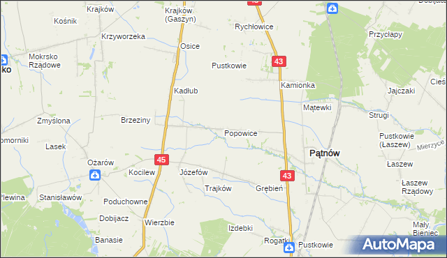 mapa Popowice gmina Pątnów, Popowice gmina Pątnów na mapie Targeo