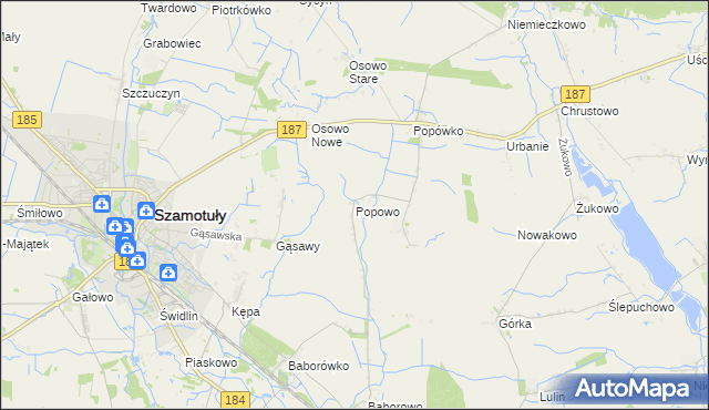 mapa Popowo gmina Oborniki, Popowo gmina Oborniki na mapie Targeo
