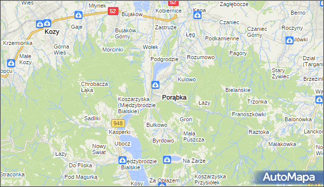 mapa Porąbka powiat bielski, Porąbka powiat bielski na mapie Targeo