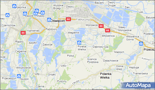 mapa Poręba Wielka gmina Oświęcim, Poręba Wielka gmina Oświęcim na mapie Targeo