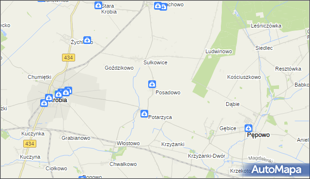 mapa Posadowo gmina Krobia, Posadowo gmina Krobia na mapie Targeo