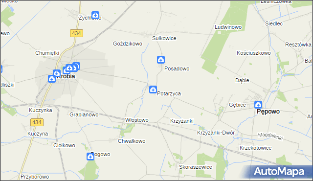 mapa Potarzyca gmina Krobia, Potarzyca gmina Krobia na mapie Targeo