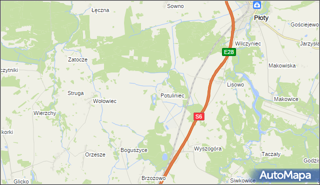 mapa Potuliniec, Potuliniec na mapie Targeo