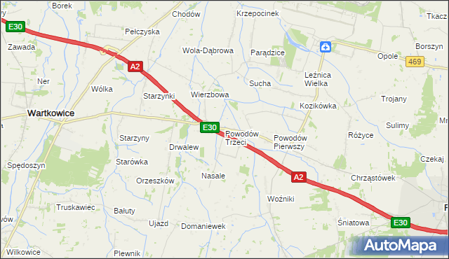 mapa Powodów Trzeci, Powodów Trzeci na mapie Targeo