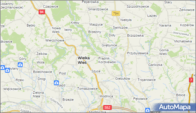 mapa Prądnik Korzkiewski, Prądnik Korzkiewski na mapie Targeo