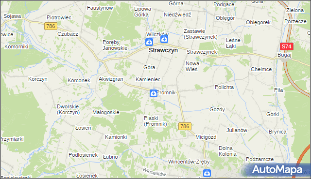 mapa Promnik gmina Strawczyn, Promnik gmina Strawczyn na mapie Targeo