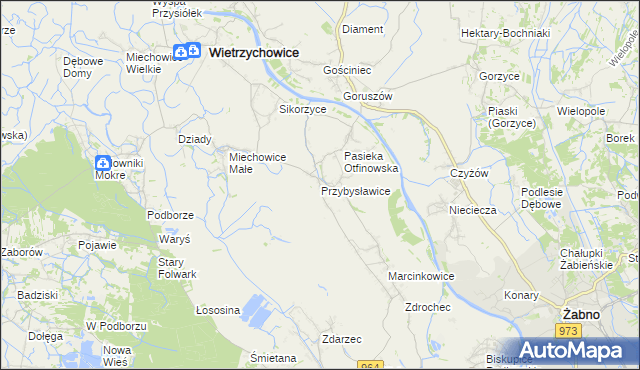 mapa Przybysławice gmina Radłów, Przybysławice gmina Radłów na mapie Targeo