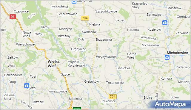 mapa Przybysławice gmina Zielonki, Przybysławice gmina Zielonki na mapie Targeo