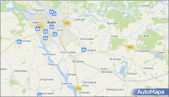 mapa Pysząca gmina Śrem, Pysząca gmina Śrem na mapie Targeo