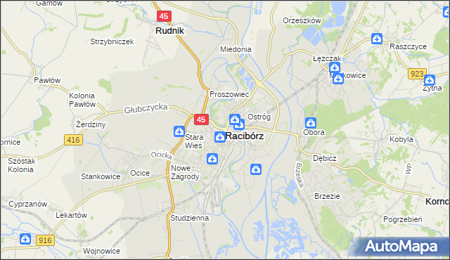 mapa Racibórz, Racibórz na mapie Targeo