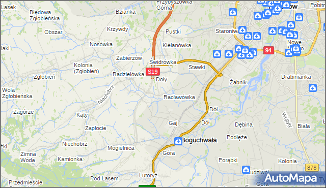 mapa Racławówka, Racławówka na mapie Targeo