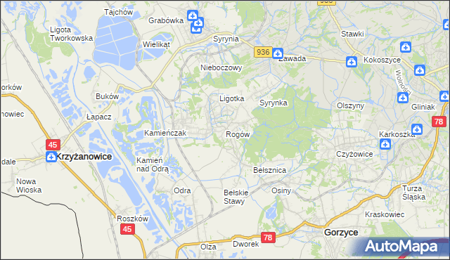 mapa Rogów gmina Gorzyce, Rogów gmina Gorzyce na mapie Targeo