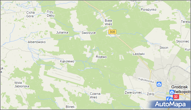 mapa Rojewo gmina Grodzisk Wielkopolski, Rojewo gmina Grodzisk Wielkopolski na mapie Targeo