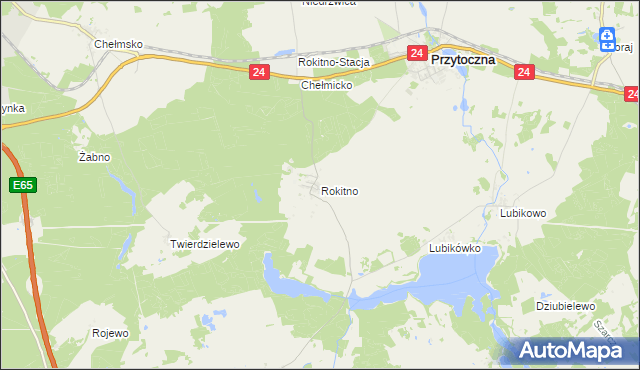 mapa Rokitno gmina Przytoczna, Rokitno gmina Przytoczna na mapie Targeo