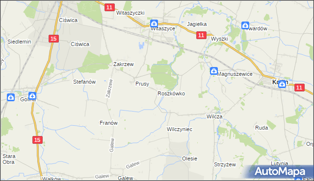 mapa Roszkówko gmina Jarocin, Roszkówko gmina Jarocin na mapie Targeo