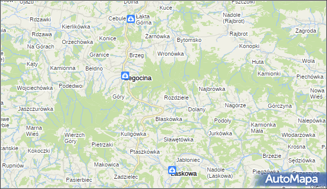 mapa Rozdziele gmina Żegocina, Rozdziele gmina Żegocina na mapie Targeo