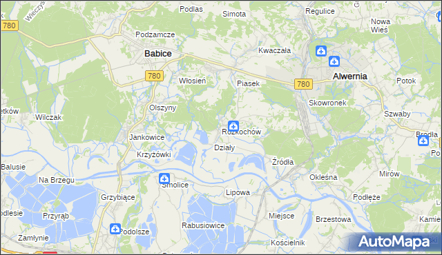 mapa Rozkochów gmina Babice, Rozkochów gmina Babice na mapie Targeo